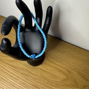 Glass Elastic Beaded Bracelet Blue Heart Shape Acrylic Applique
